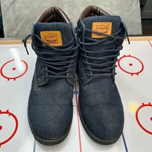 LEVIS Denim Boots Ankle Lace Up Lug Sole Dark Wash BLUE Mens 13 Missing Insoles
